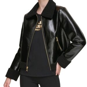 KARL LAGERFELD PARIS Black
Faux Shearling Bomber Coat Jacket Size S